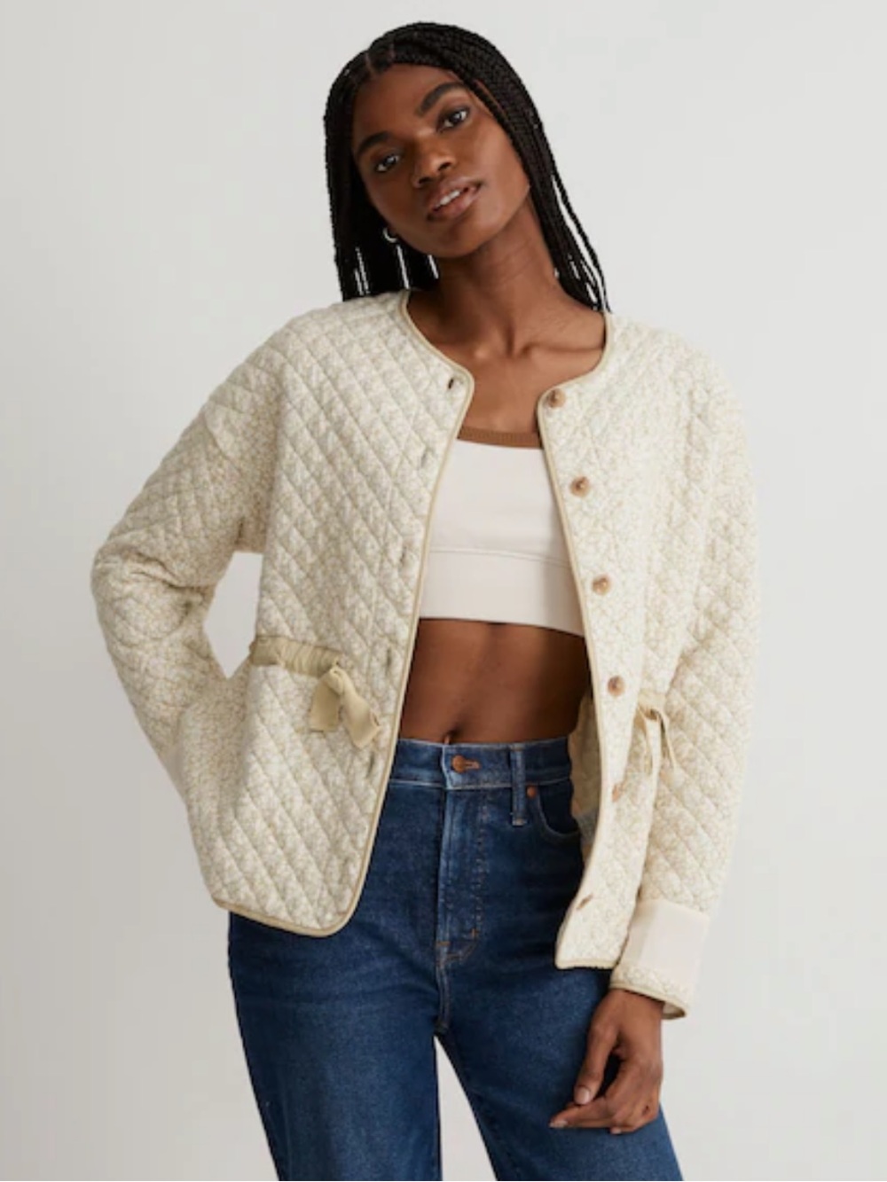 Madewell Quilted Jacquard Cottagecore Floral Button Down Tie Teddy Jacket